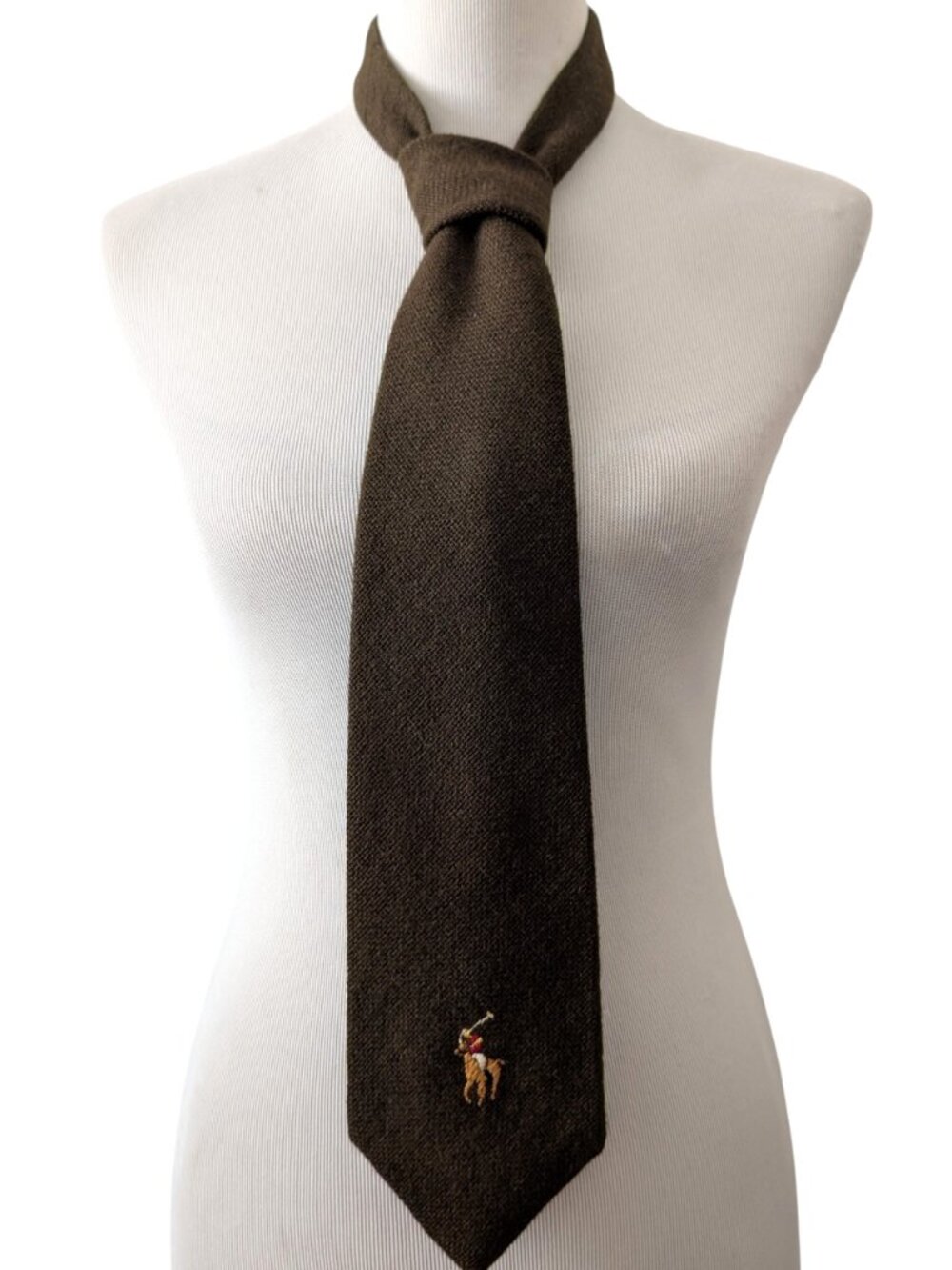Polo Ralph Lauren Brittany Ltd Mens Rare Vintage Brown Shetland Wool Logo Tie